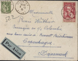 Par Avion Pour Passagère S/S Colombie Copenhague Danemark YT 305 Richelieu 1,5 Rose + Paix 284A CAD Plomion 6 9 35 - 1960-.... Briefe & Dokumente