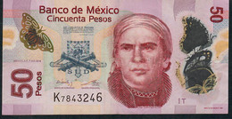 MEXICO P123Af  50 PESOS  7.12.2015  Serie T   #K7843...      AVF FOLDS NO P.h. - Mexique