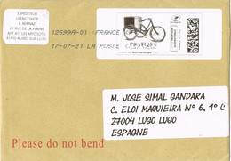 45272. Carta AUREC Sur LOIRE (France) 2021 A Espagne. Viñeta Transporte Bicicleta - Cartas & Documentos