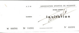 MONACO  BILLET ANNULE ANCIEN STADE LOUIS II  A S M  INVITATION (1974) - Tickets D'entrée