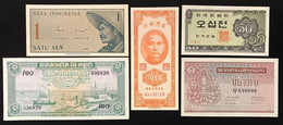 Taiwan 50 1949 + Laos 1 Kip + Korea 50 Jeon 1962 + Cambogia 1 Riel + Indonesia 1 Sen 1964 Lotto.1909 - Taiwan