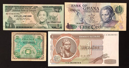 GHANA 1 CEDI 1976 + Ethiopia 1 Birr  + 1 Zaire 1979 + 2 Francs 1944 LOTTO 1913 - Ghana