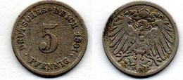 Allemagne - 5 Pfennig 1891 F TB+ - 5 Pfennig