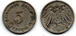 Allemagne - 5 Pfennig 1904 E TB+ - 5 Pfennig