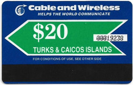 Turks & Caicos - C&W (Autelca) - Helps The World (Green Arrow), 1987, 20$, 20.000ex, Used - Turks & Caicos (Islands)
