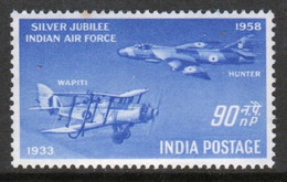 India 1958 Single  90np Stamp To Celebrate Silver Jubilee Of Air Force Showing Plane Overhead In Mounted Mint - Ungebraucht