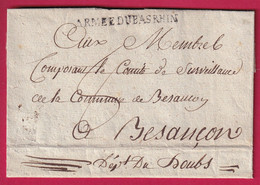 MARQUE ARMEE DU BAS RHIN 1ER BATAILLON DU RHONE BEAU CACHET DE CIRE POUR BESANCON DOUBS LETTRE COVER FRANCE - Army Postmarks (before 1900)