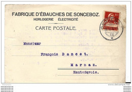 45-6 - Carte "fabrique D'ébauches De Sonceboz Horlogerie électricité" Cachet De Soncebo 1915 - Horlogerie