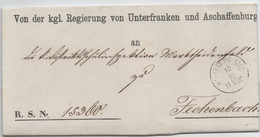 Bavaria/Bayern 1876 Official Letter/Dienst-Brief, Cancel/Stempel WUERZBURG To FECHENBACH - Bavaria