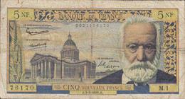 Billet 5 F Victor Hugo Du 5-3-1959 FAY 56.01 Alphabet 1 - M.1 - 5 NF 1959-1965 ''Victor Hugo''