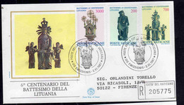 CITTÀ DEL VATICANO VATIKAN VATICAN 1987 BATTESIMO DELLA LITUANIA LITHUANIA BAPTISM SERIE  FDC FILAGRANO RACCOMANDATA - FDC