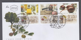 ISRAEL - 2003 - OLIVE OIL SET OF 3 WITH FULL TABS  ON  ILLUSTRATED FDC - Cartas