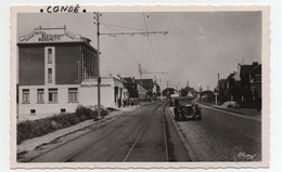 CP Dentelée CONDE-SUR-ESCAUT, Avenue Jean-Jaurès, Restaurant BOSCHETTI (gauche), Rail De Tramway..............CP11 - Conde Sur Escaut