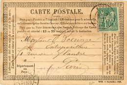 30 Janvier 1877 Sage N°76 Seul Sur Carte Postale De Paris Pour Paris Rue De Flandre,signée Calves - 1877-1920: Semi-Moderne