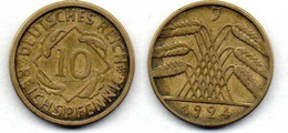 Allemagne -  10 Reichspfennig 1924 J TTB - 10 Renten- & 10 Reichspfennig