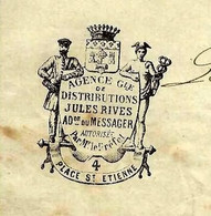 1876 FAIRE PART DECES COURRIER DISTRIBUTION MESSAGERIE JULES RIVES à Toulouse FACTEURS DE COMMERCE V.CACHET - 1849-1876: Klassik