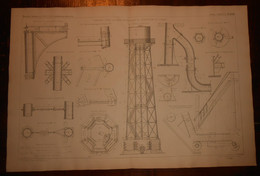 Plan Du Château D'eau Sur Tour Métallique De L'Exposition De Vienne. 1875 - Travaux Publics
