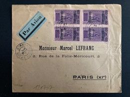 LETTRE Par Avion Pour La FRANCE TP AOF 75c Surchargé 60 TERRITOIRE DU NIGER BLOC DE 4+30C BLOC DE 4 OBL.27 JUIL 31 BIRNI - Lettres & Documents