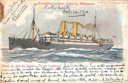 CPA MARINE PAQUEBOT NORDDEUTSCHER LLOYD BREMEN GRUSS VON BORD DES DAMPFERS PRINZ LUDWIG - Passagiersschepen