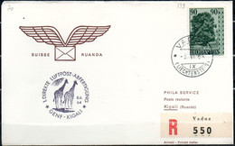 Liechtenstein 1964: "Linde" Zu 323 Mi 379 Yv 341 Auf R-Brief 1.DIREKTE LUFTPOST-ABFERTIGUNG GENF >KIGALI (Zu CHF 12.00) - Air Post