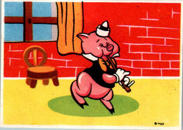 Walt Disney Image Cochon Pig Maiale Flûte Instrument De Musique Music Dos Blanc 7,2 Cm X 10 Cm En TB.Etat - Autres & Non Classés