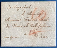 Autriche Lettre Précurseur 1798 De KLAGENFURT Manuscrit "de Clagenfurt" Pour Udine Au Chambellan Comte FABIO ASQUINI RR - ...-1850 Voorfilatelie