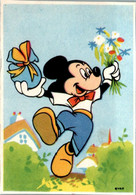 Walt Disney Image Mickey Souris Topo Fleur Flower Fiore Dos Blanc 7,2 Cm X 10,1 Cm En TB.Etat - Autres & Non Classés