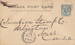 Canada Postal Stationery Ganzsache Entier Edw. VII. KNOWLTON Quebec 1906 BOSTON Mass. United States (2 Scans) - 1903-1954 Kings