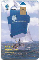 British Virgin Islands - C&W (Chip) - Sailing Ship, Gem5 Red, 1998, 20$, Used - Jungferninseln (Virgin I.)