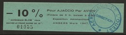 Vignette Expérience Blum Angers 1947 Par Avion Pour Ajaccio Rare - Aviación