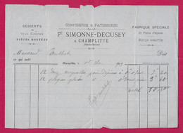 Document Commercial Daté De 1909 - Haute Saône - Champlitte - Facture De La Confiserie Simonne Decussey - Old Professions