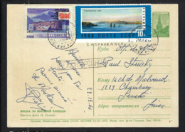 RUSSIE 1946: CP Ill. Entier De 40k De Moscou Pour Chambésy (GE, Suisse) Affr. Compl. De 11k - Storia Postale