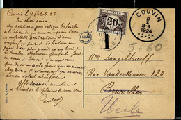 Carte-vue  (Couvin: Grand Hôtel Du Parc St-Roch) Obl. COUVIN 08/10/1924 + Taxé  à Bxl - Altri & Non Classificati