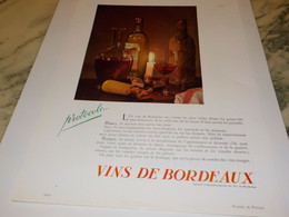 ANCIENNE PUBLICITE VINS DE BORDEAUX 1954 - Alcools