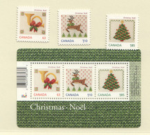 2013 Christmas- Horn, Reindeer, Tree  Souvenr Sheet + Singles From Booklets Sc 2687, 2689-91  MNH - Neufs