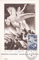 PLUS SOUVENIR QUE LETTRE ,,exposition Philatelique POITIERS 8 MAI 1946 ,authographe De GANDON - Commemorative Postmarks