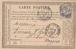 France Timbre N°66 Seul Sur Entier Postal Précurseur St Dié 1876 - Precursor Cards