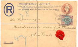 GB 1906, King Edward VII 2d And 1d Postal Stationery Registered Envelope W. 4d Brown/green As Additional Franking BRAZIL - Storia Postale