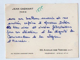 VP19.785 - PARIS - CDV - Carte De Visite -  Mr Jean CAGNIANT - Tarjetas De Visita