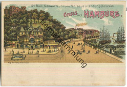 Hamburg - St. Pauli - Seewarte - Neues Fährhaus - Landungsbrücken - Verlag Aug. Heinecke Rudolstadt - Lithographie - Nord