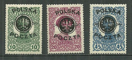 POLAND MNH ** 108-110 Timbre De 1919 Timbre D'autriche Hongrie De 1918 Avec Surcharge - Ongebruikt