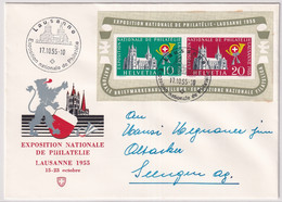 MiNr. 611 - 612 (Block 15) Schweiz1955, 15. Febr. Blockausgabe: Nationale Briefmarkenausstellung, Lausanne (II) - Expositions Philatéliques