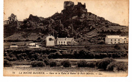 71 La Roche Maurice : Gare De La Roche Et Ruines  De Roch Morvan LL , Non écrite , Dos Vert Divisé - La Roche-Maurice