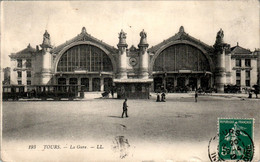 Tours La Gare Station Indre-et-Loire N°193 Dos Vert Cpa Voyagée En 1912 En B.Etat - Tours