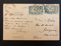 CP CAFE SOMALI TP 5c X2 OBL.18 JAN 1915 DJIBOUTI Pour F CORSON à GUINGAMP (22) FRANCE - Covers & Documents