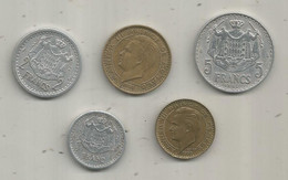 JC , Monnaie , MONACO , 50 Francs (1950), 20 Francs (1950), 5 Francs (1945), 2 Francs , 1 Franc, LOT DE 5 MONNAIES - Other