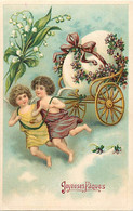 Thèmes Div.-ref-KK959- Carte Gaufrée - Angelots - Anges - Ange - Angels -angel -  Joyeuses Paques - - Anges