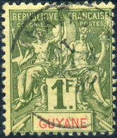 GUYANE : TYPE GROUPE 1F OLIVE N° 42 AVEC OBLITERATION LEGERE - Oblitérés