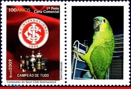 Ref. BR-3104-1 BRAZIL 2009 FOOTBALL SOCCER, INTERNACIONAL, PARROTS,, FAMOUS CLUB, PERSONALIZED MNH 1V Sc# 3104 - Personalized Stamps