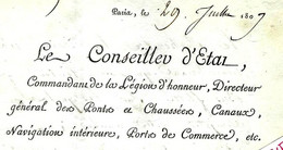 1809 ENTETE CONSEIL D’ETAT Ponts & Chaussées Sign. Montalivet  Ministre Napoleon APPROVISONNEMENT PARIS BOIS CHAUFFAGE - Historical Documents